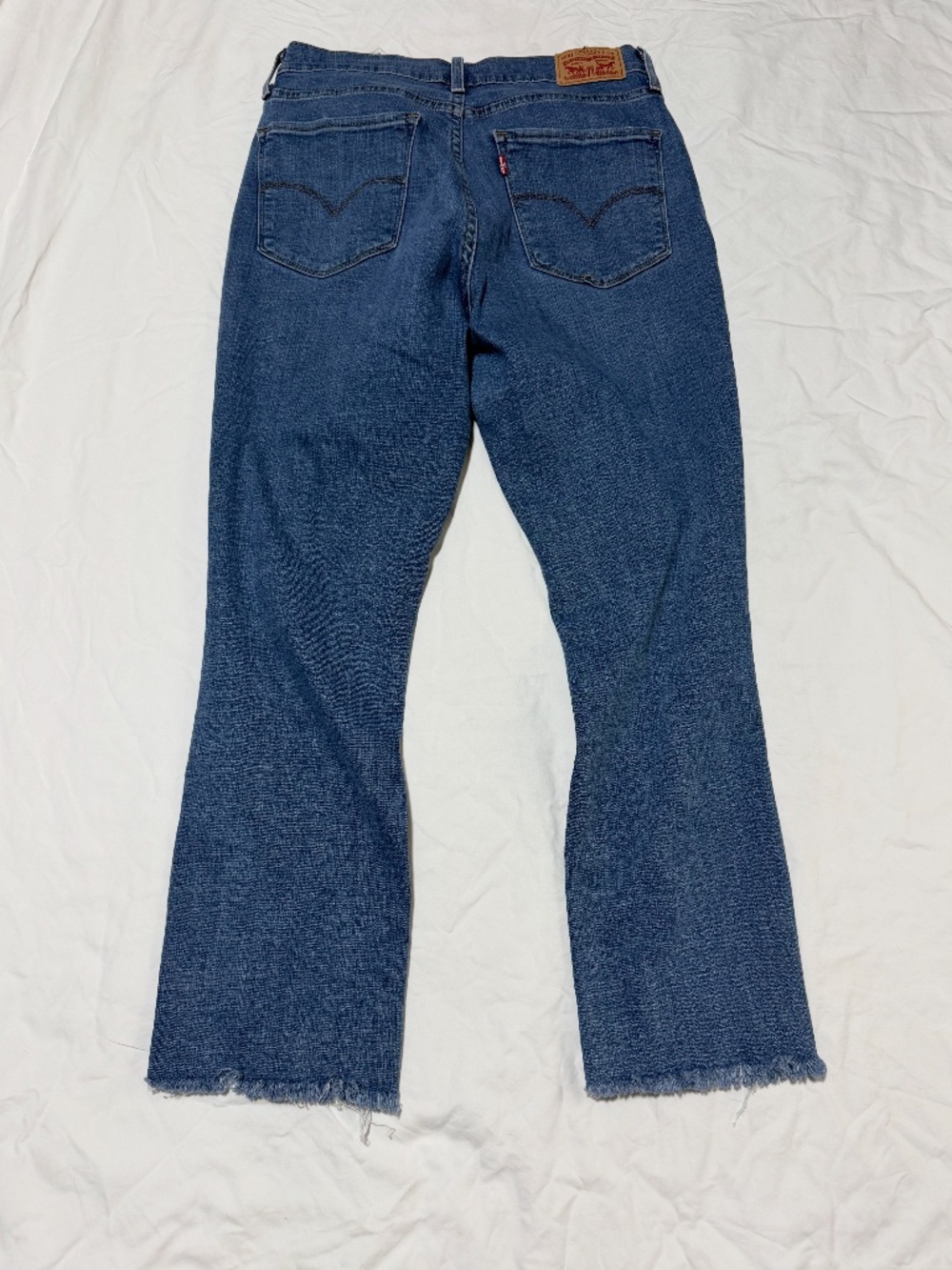 Levi’s 724 High Rise Straight Crop Jeans Size 29 Distressed Raw Hem Blue Denim